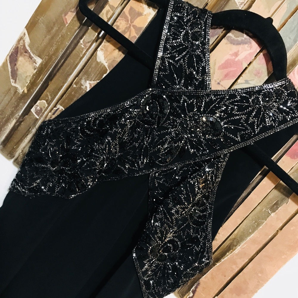 Oleg Cassini black tie embellished cocktail dress